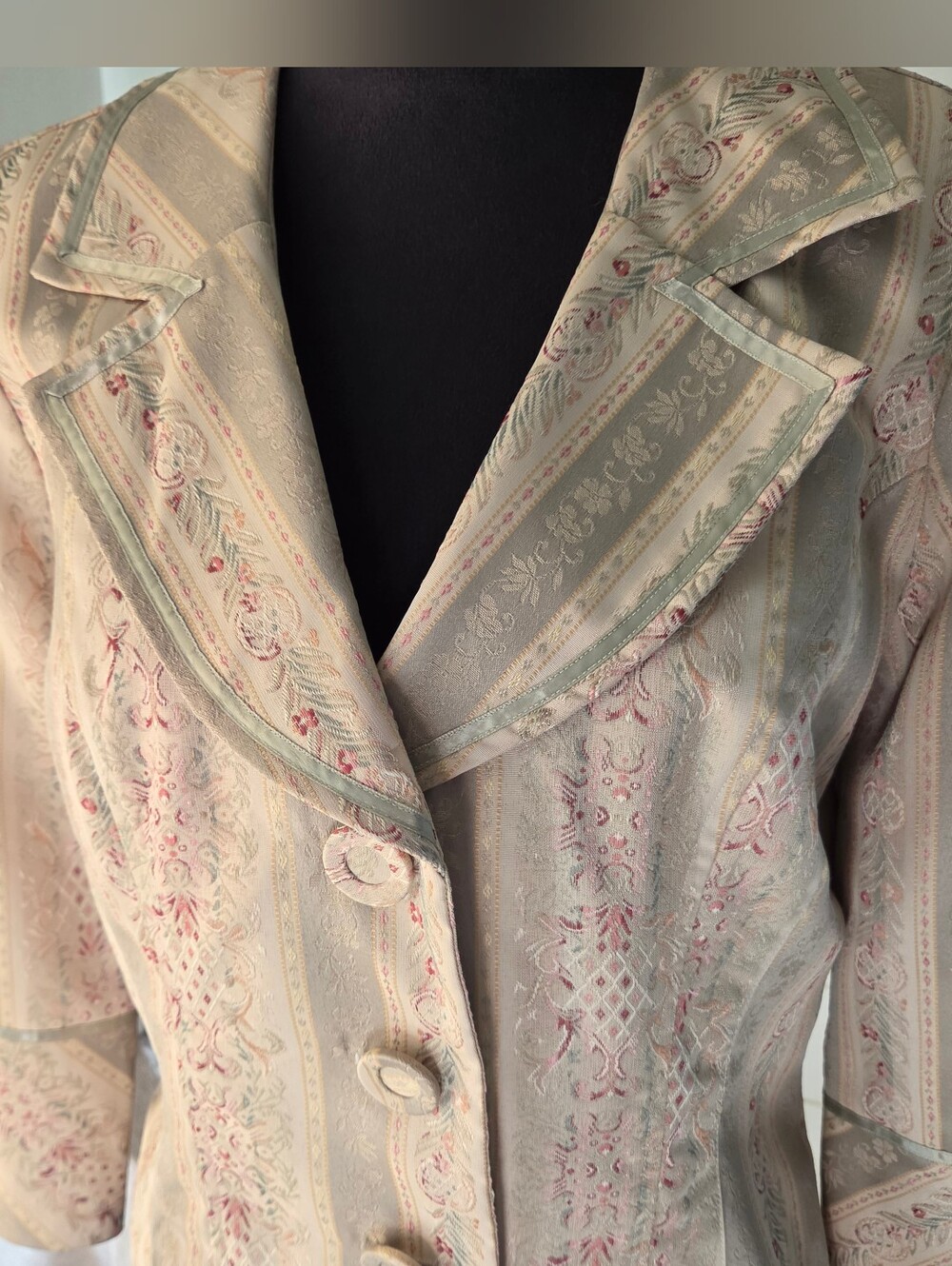 Matty M Vintage Woven Tapestry Blazer Pastel Floral Brocade Y2K Jacket Size L